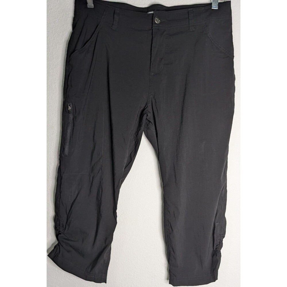 Khombu Womens size large L (36x21) capri pants black woven lightweight (807)